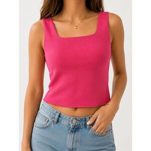 Pierre Cardin Pink Cotton Knit Tank Top Y2K Barbiecore Sleeveless Size Small